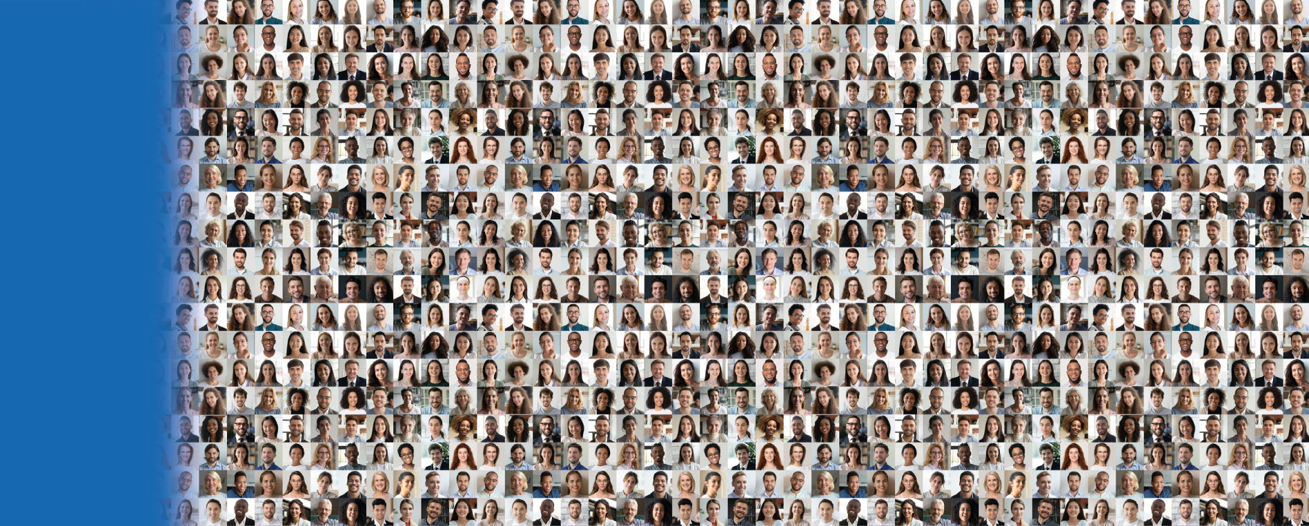 Mosaïque de visages de collaborateurs illustrant la diversité, l’expertise et la dimension collective du Groupe OCEA