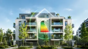 Immeuble collectif rénové illustrant l'amélioration de la performance énergétique grâce aux travaux de rénovation thermique.