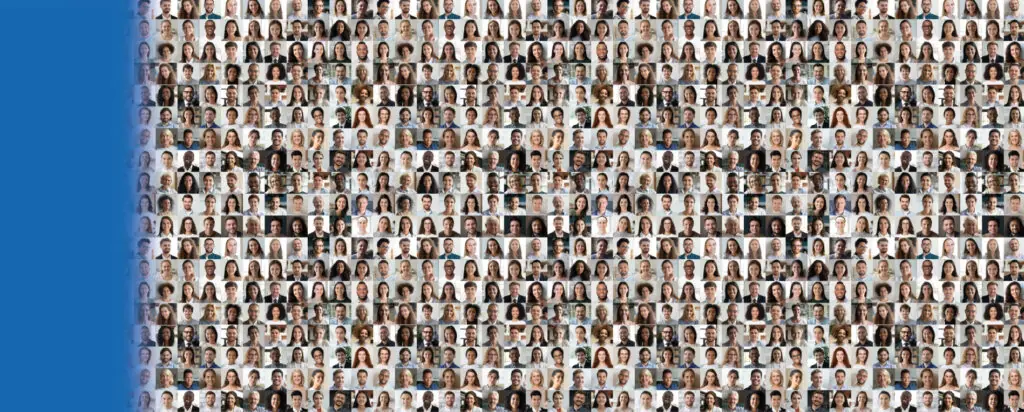 Mosaïque de visages de collaborateurs illustrant la diversité, l’expertise et la dimension collective du Groupe OCEA