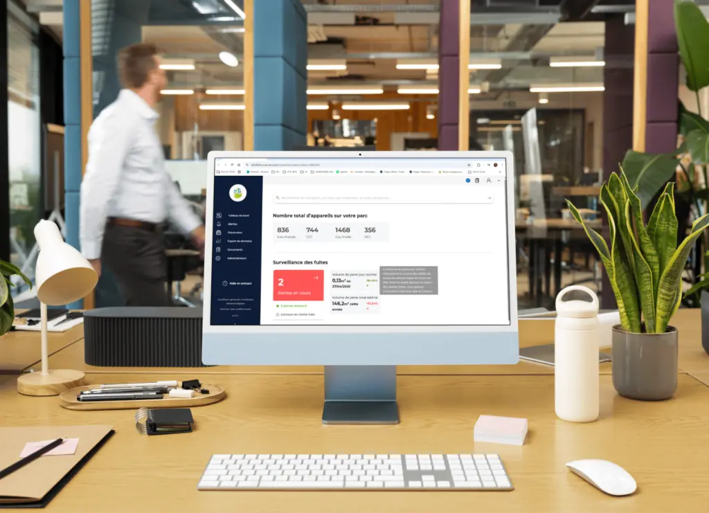 Tableau de bord du portail ISI Pro d’OCEA Smart Building affichant la supervision et les alertes d’un bâtiment tertiaire - Géothermie